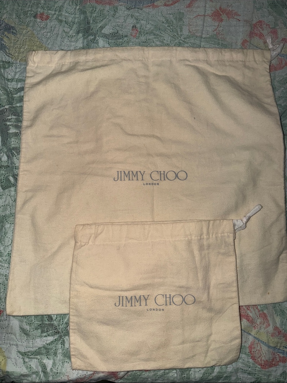 Jimmy Choo Cream Drawstring Dust Bag Set